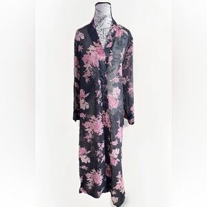 vintage california dynasty floral sheer robe black pink small/medium